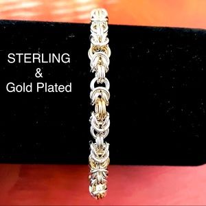 925 STERLING SILVER AND GOLD PLATED BYZANTINE LINK BRACELET WOMANS HEART CLASP
